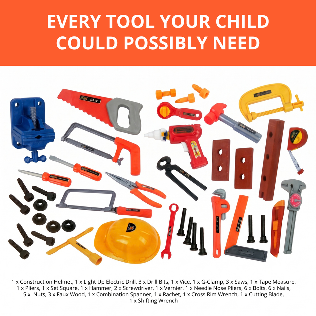 Kids Workshop Mega Tool Set - Comprehensive Pretend Play Construction Tools