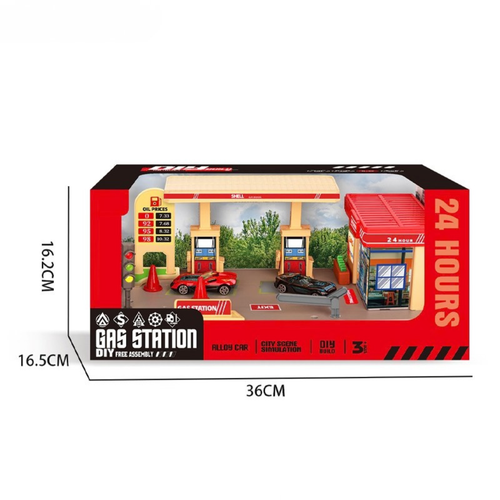 Children's Pretend Play Petrol Station & Convenience Store – Free Assembly City Garage Set with Traffic Light & Die-Cast Cars