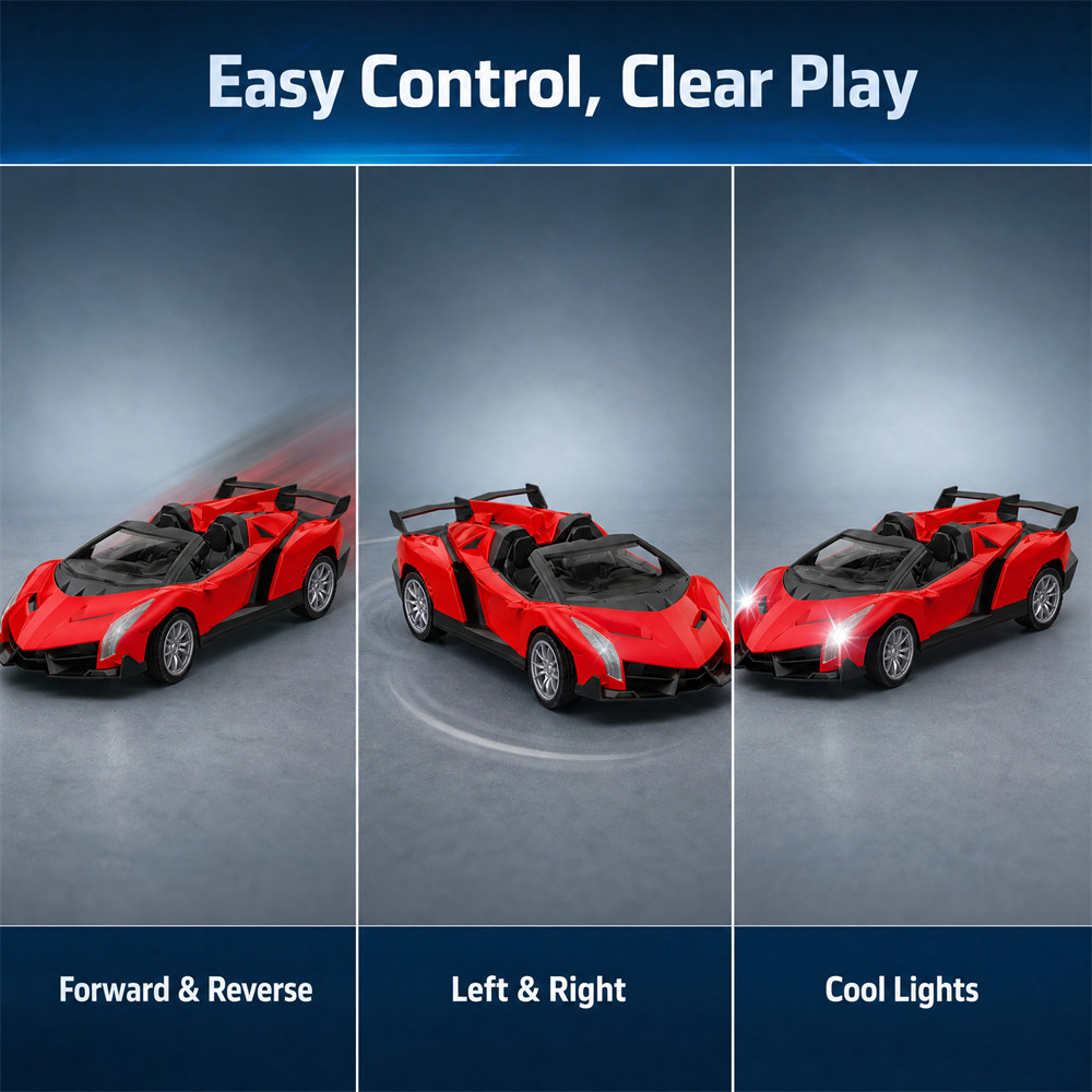 Remote Control Racing Car 1:18 Scale - Rechargeable RC Car with LED Lights
