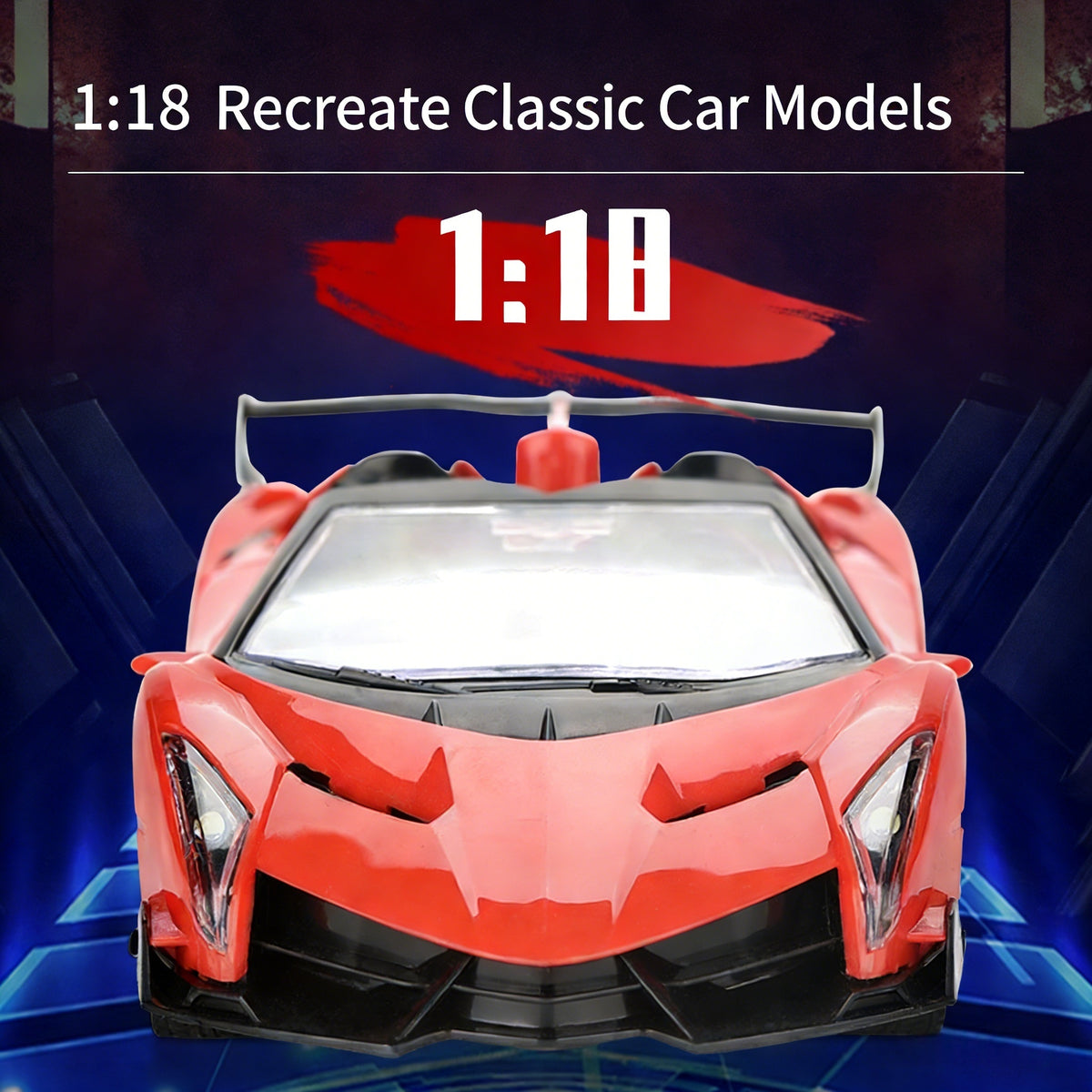 Remote Control Racing Car 1:18 Scale - Rechargeable RC Car with LED Lights