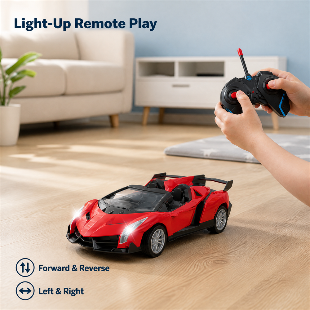 Remote Control Racing Car 1:18 Scale - Rechargeable RC Car with LED Lights
