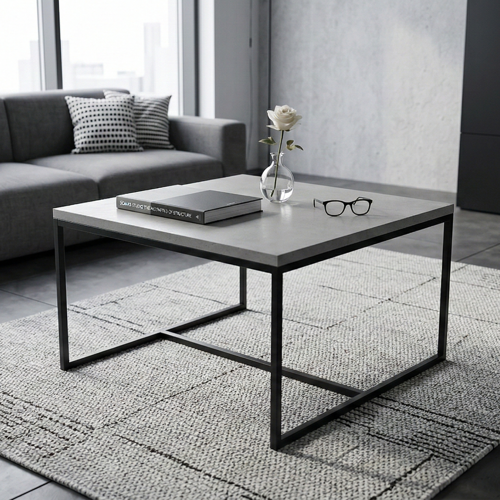 Kimberley Square Coffee Table - Black Frame - Grey Top - Scene