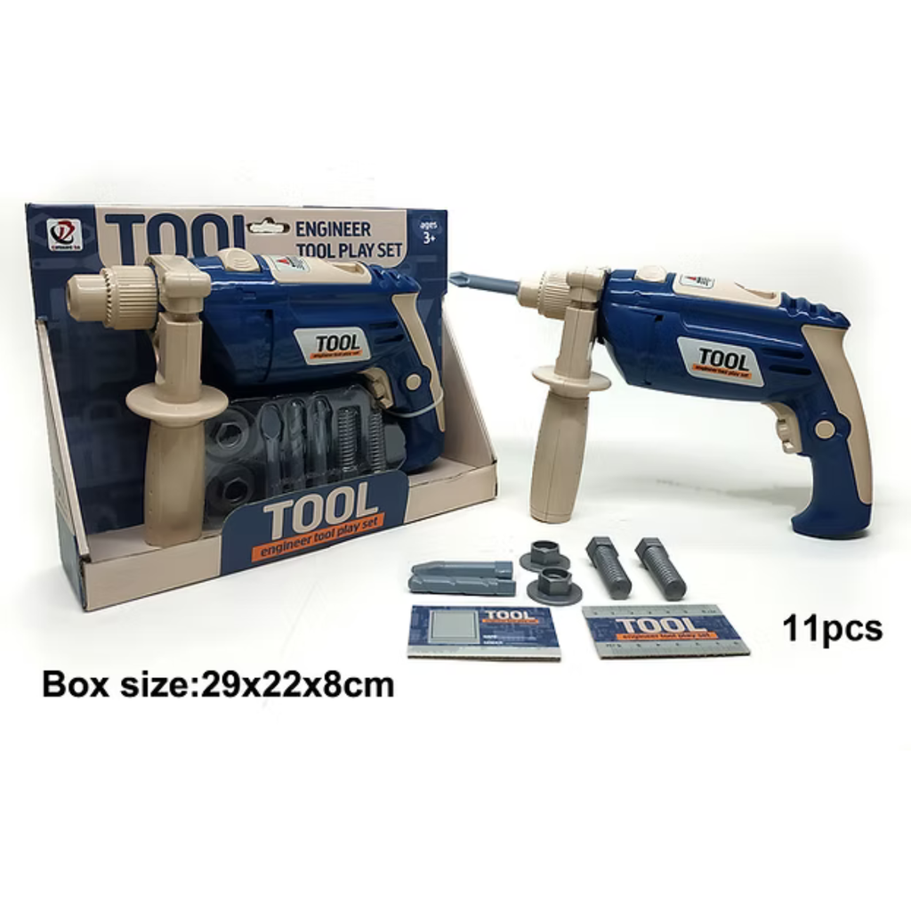 Kids Working Electric Drill Simulation Toy - Realistic 11-Piece Set