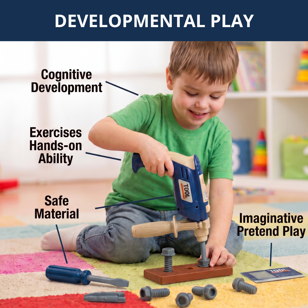 Kids Working Electric Drill Simulation Toy - Realistic 11-Piece Set