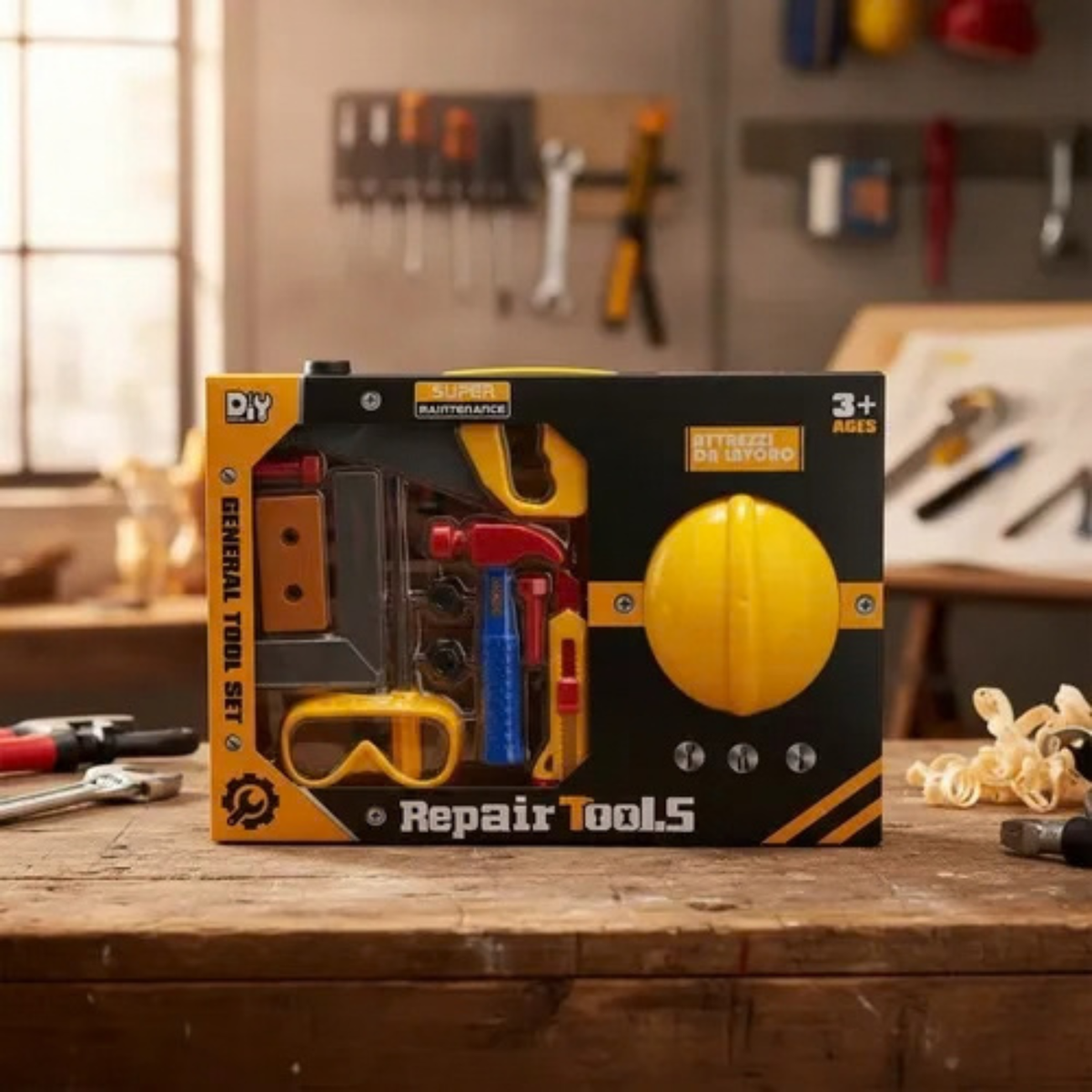 Kids DIY Pretend Play General Tool & Construction Set with Hard Hat