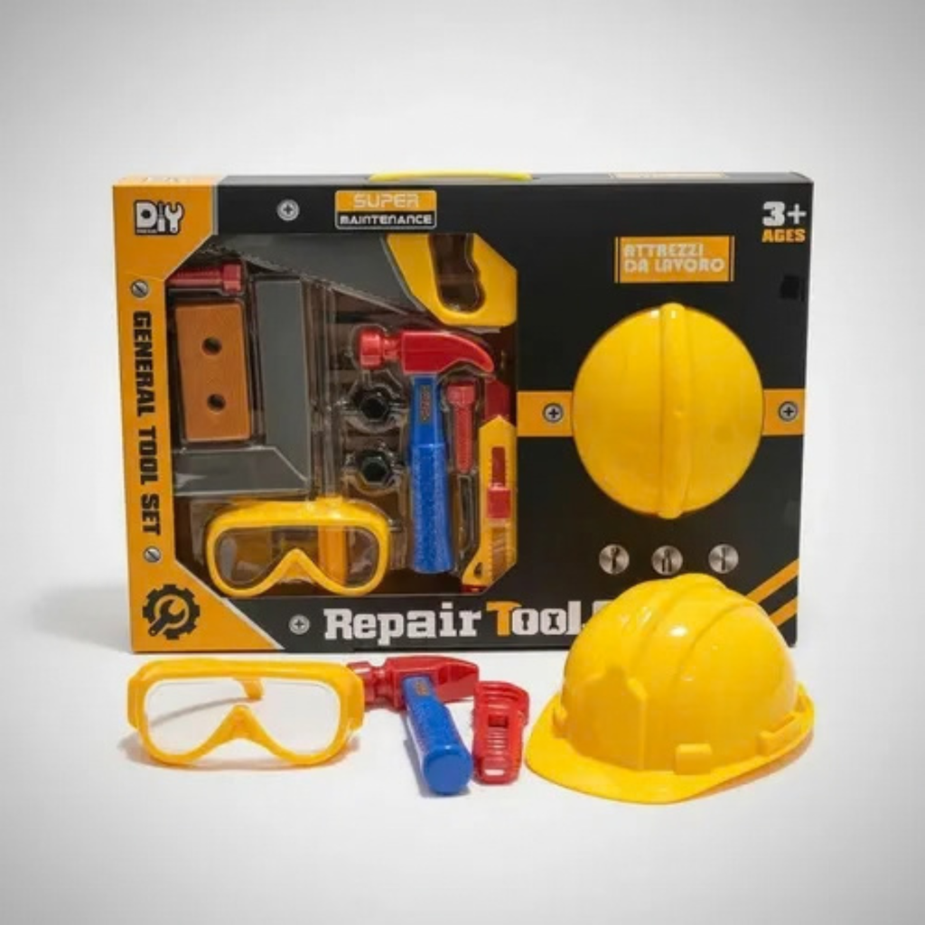 Kids DIY Pretend Play General Tool & Construction Set with Hard Hat