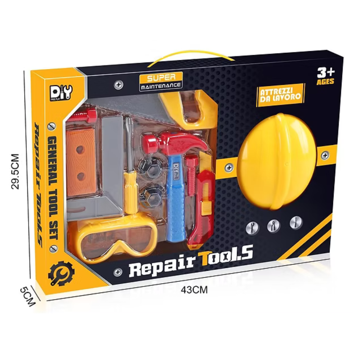 Kids DIY Pretend Play General Tool & Construction Set with Hard Hat