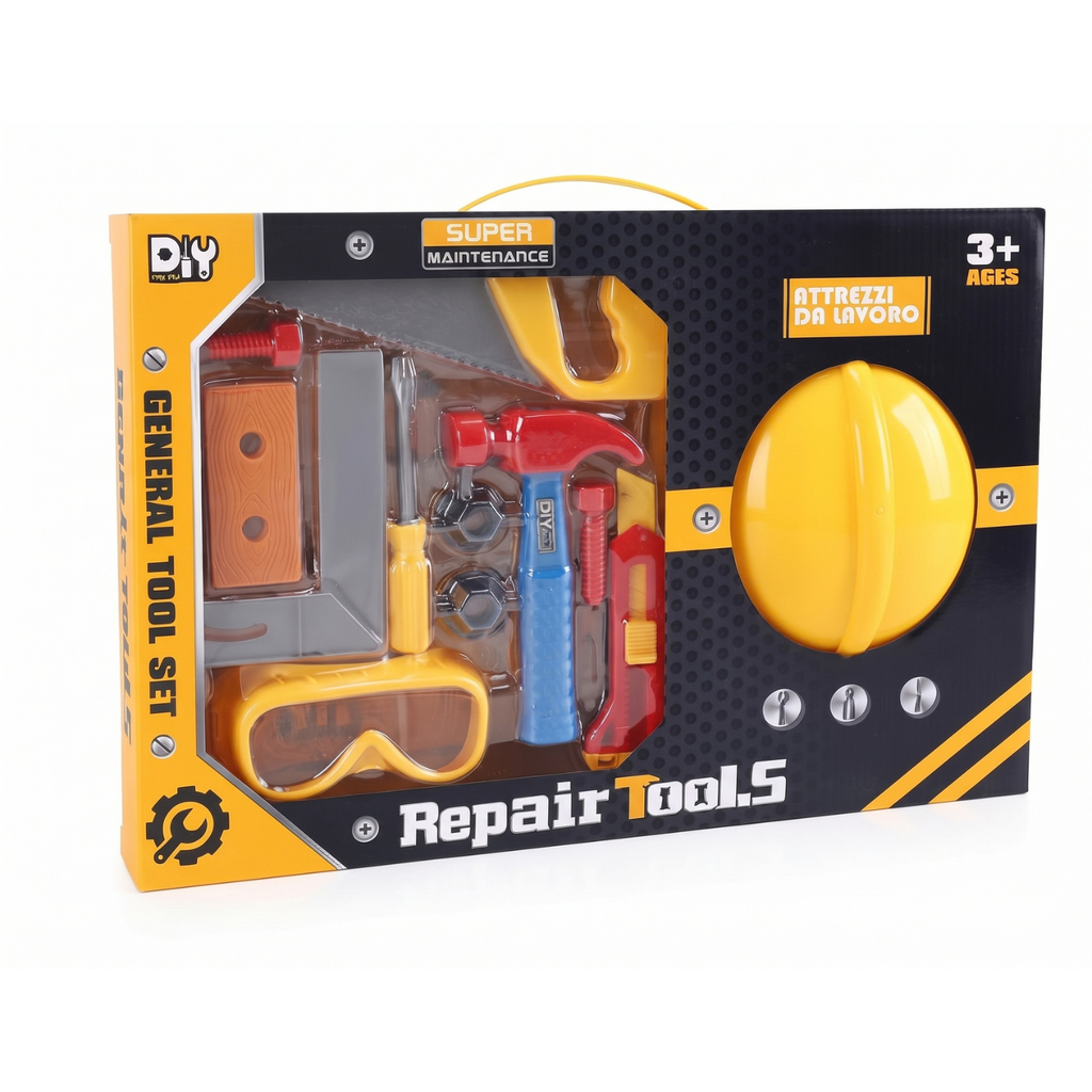 Kids DIY Pretend Play General Tool & Construction Set with Hard Hat