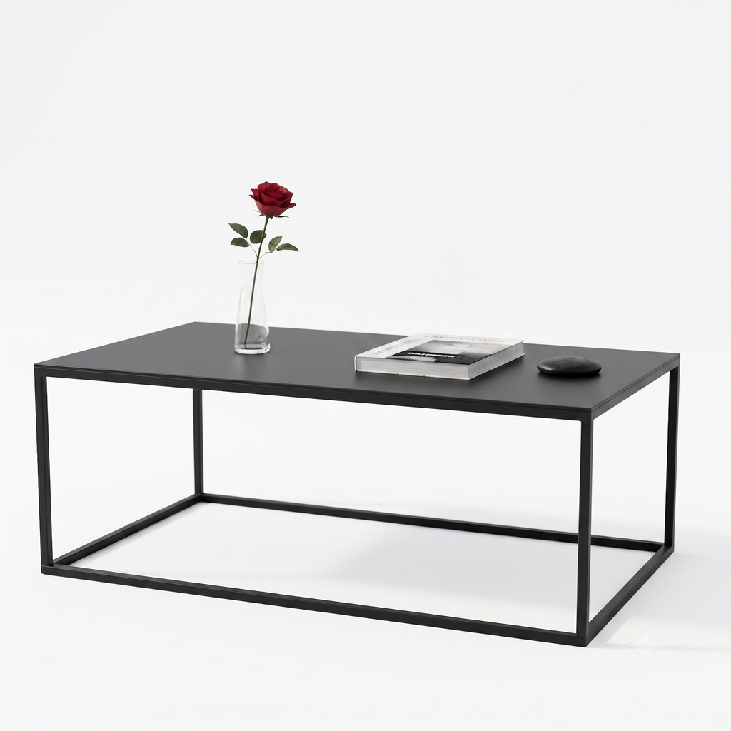 Scarab Emelyn Rectangular Coffee Table, Fully Assembled Powder Coated Steel Minimalist Living Room Furniture