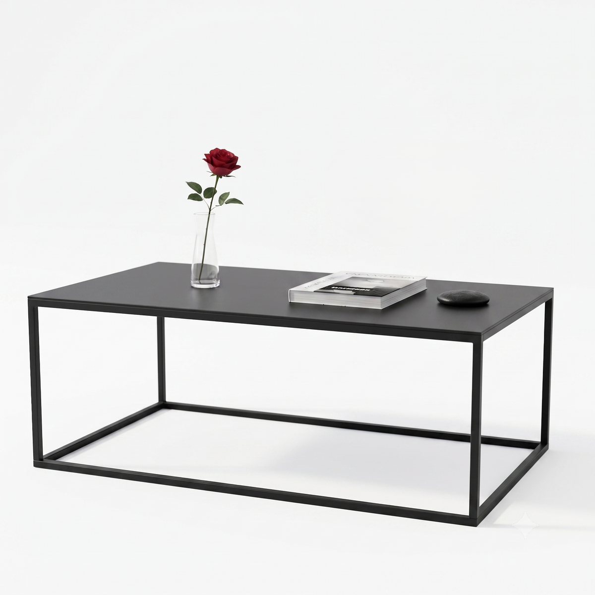Scarab Emelyn Rectangular Coffee Table, Fully Assembled Powder Coated Steel Minimalist Living Room Furniture