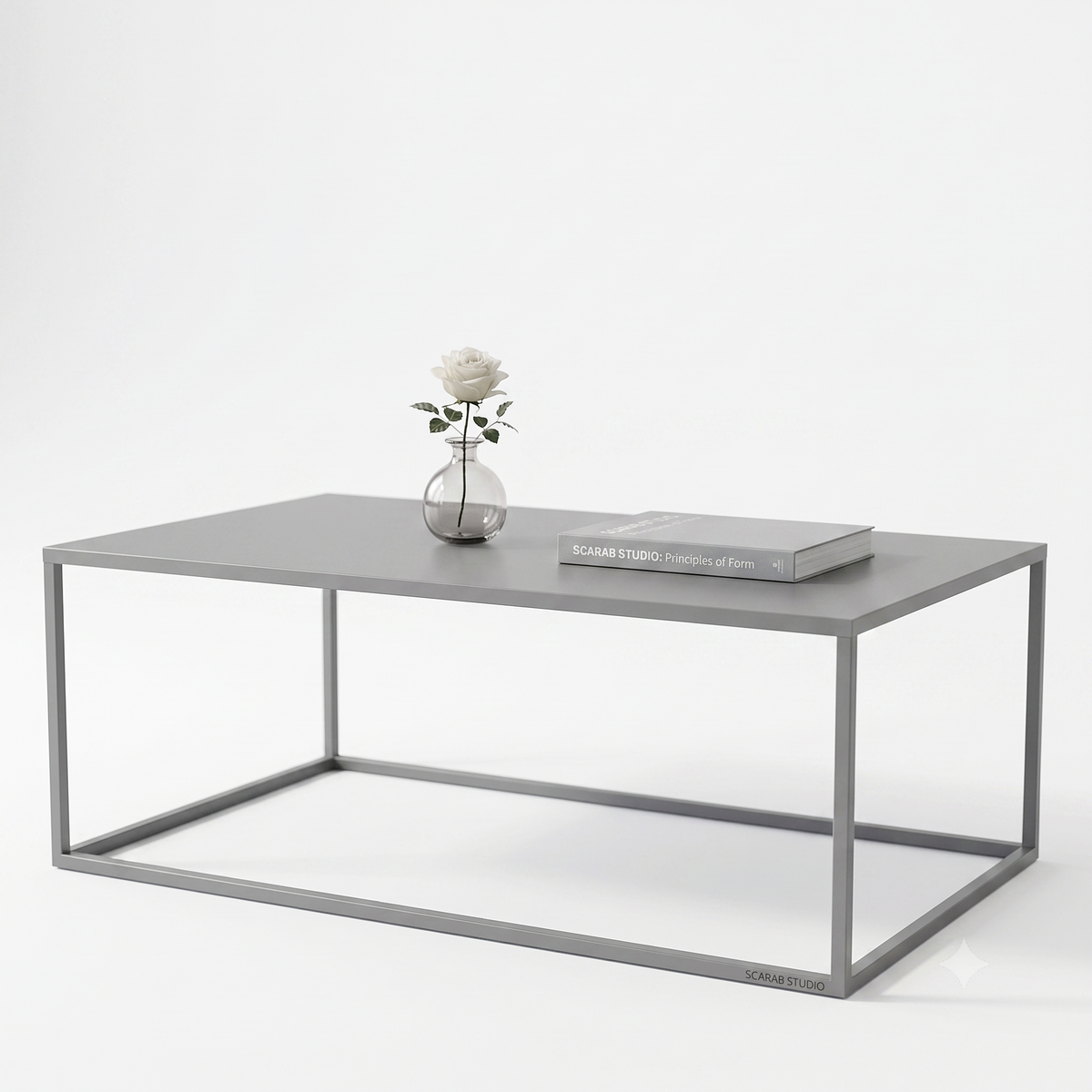 Scarab Emelyn Rectangular Coffee Table, Fully Assembled Powder Coated Steel Minimalist Living Room Furniture