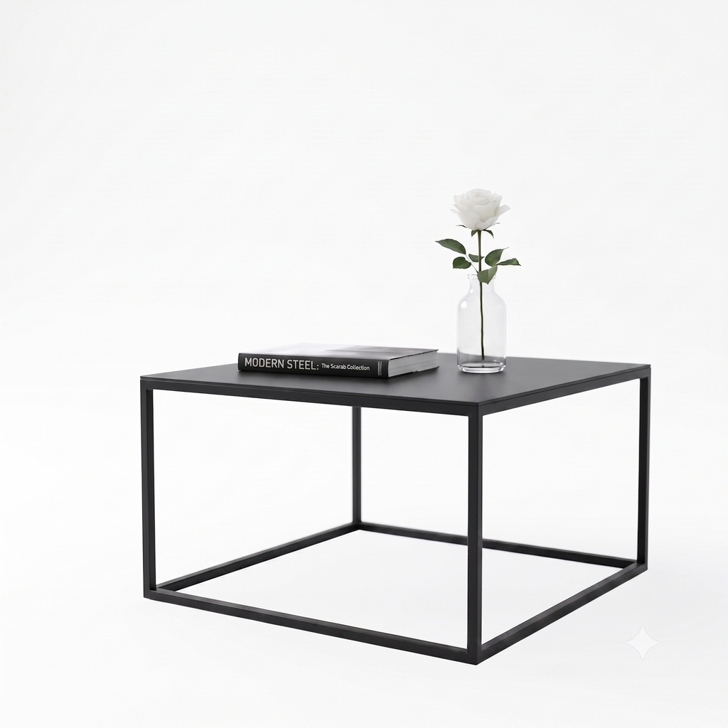 Scarab Emelyn Square Coffee Table, Fully Assembled Powder Coated Steel Minimalist Living Room Furniture