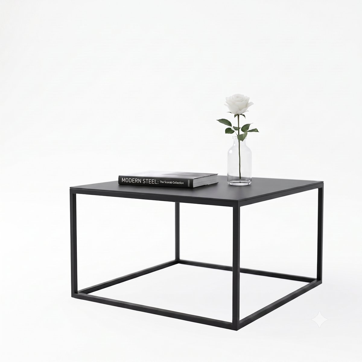 Scarab Emelyn Square Coffee Table, Fully Assembled Powder Coated Steel Minimalist Living Room Furniture