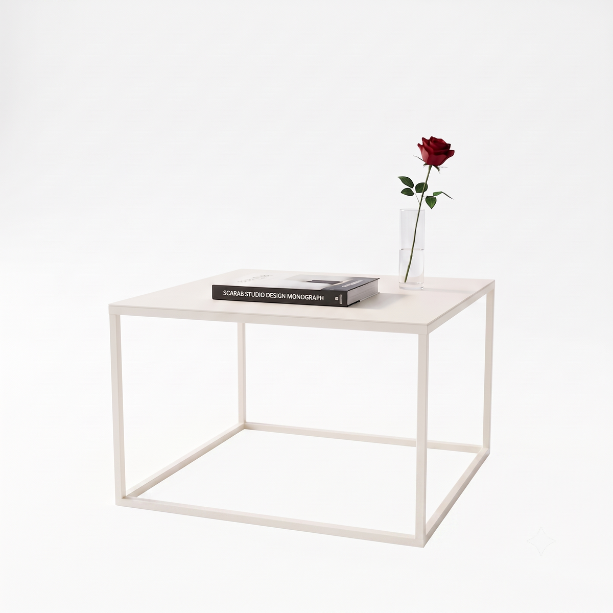 Scarab Emelyn Square Coffee Table, Fully Assembled Powder Coated Steel Minimalist Living Room Furniture