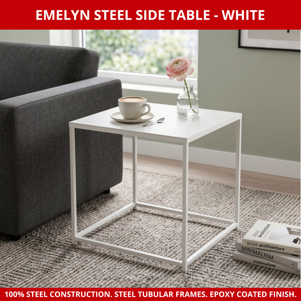 Scarab Emelyn Side Table, Fully Assembled Powder Coated Steel Minimalist Living Room & Bedroom Furniture
