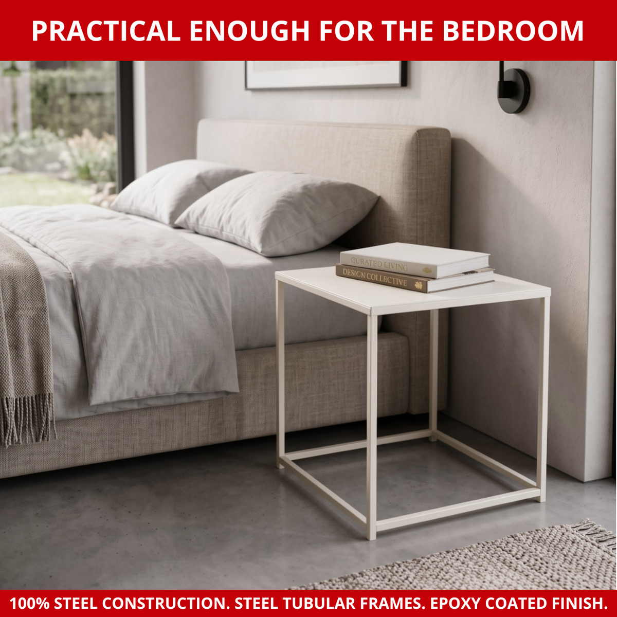 Scarab Emelyn Side Table, Fully Assembled Powder Coated Steel Minimalist Living Room & Bedroom Furniture