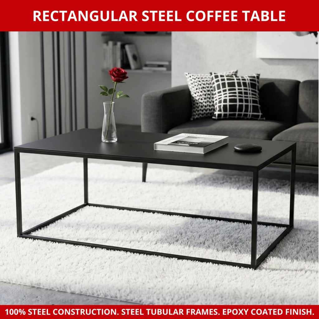Scarab Emelyn Rectangular Coffee Table, Fully Assembled Powder Coated Steel Minimalist Living Room Furniture