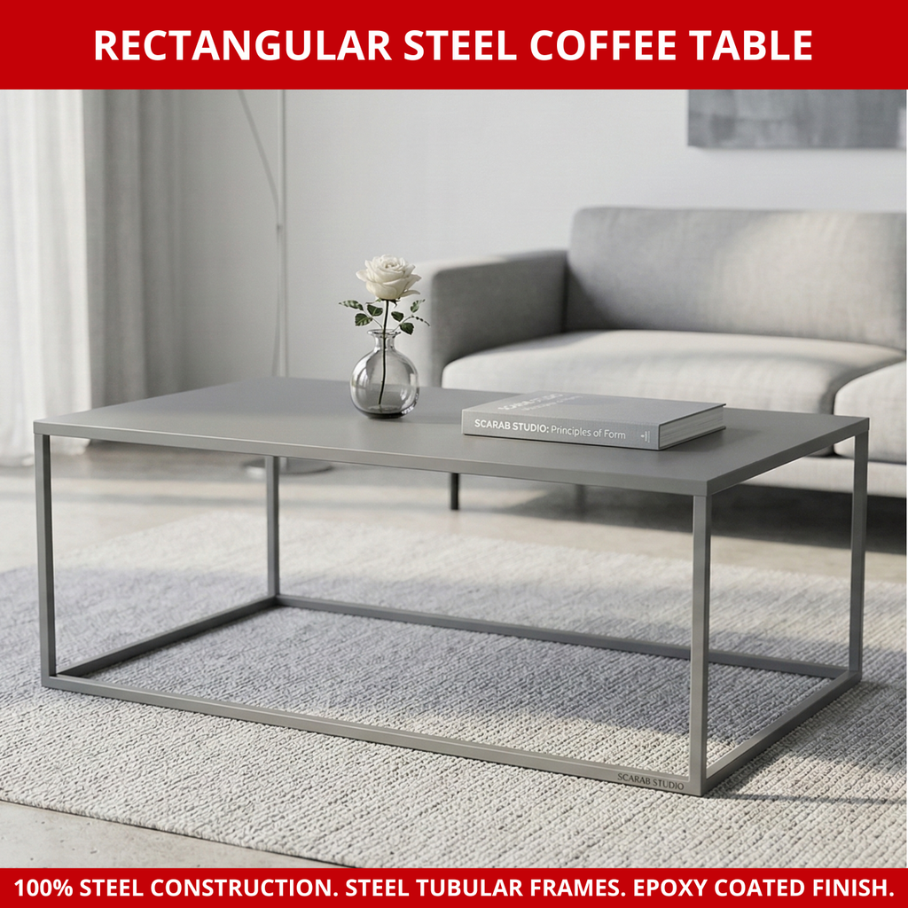 Scarab Emelyn Rectangular Coffee Table, Fully Assembled Powder Coated Steel Minimalist Living Room Furniture