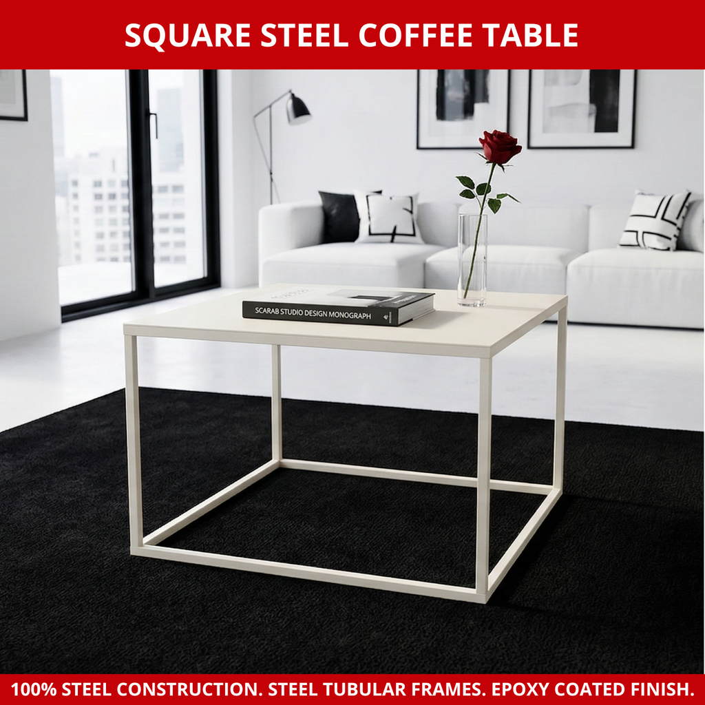 Scarab Emelyn Square Coffee Table, Fully Assembled Powder Coated Steel Minimalist Living Room Furniture