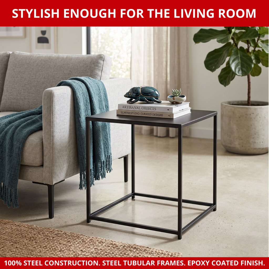 Scarab Emelyn Side Table, Fully Assembled Powder Coated Steel Minimalist Living Room & Bedroom Furniture