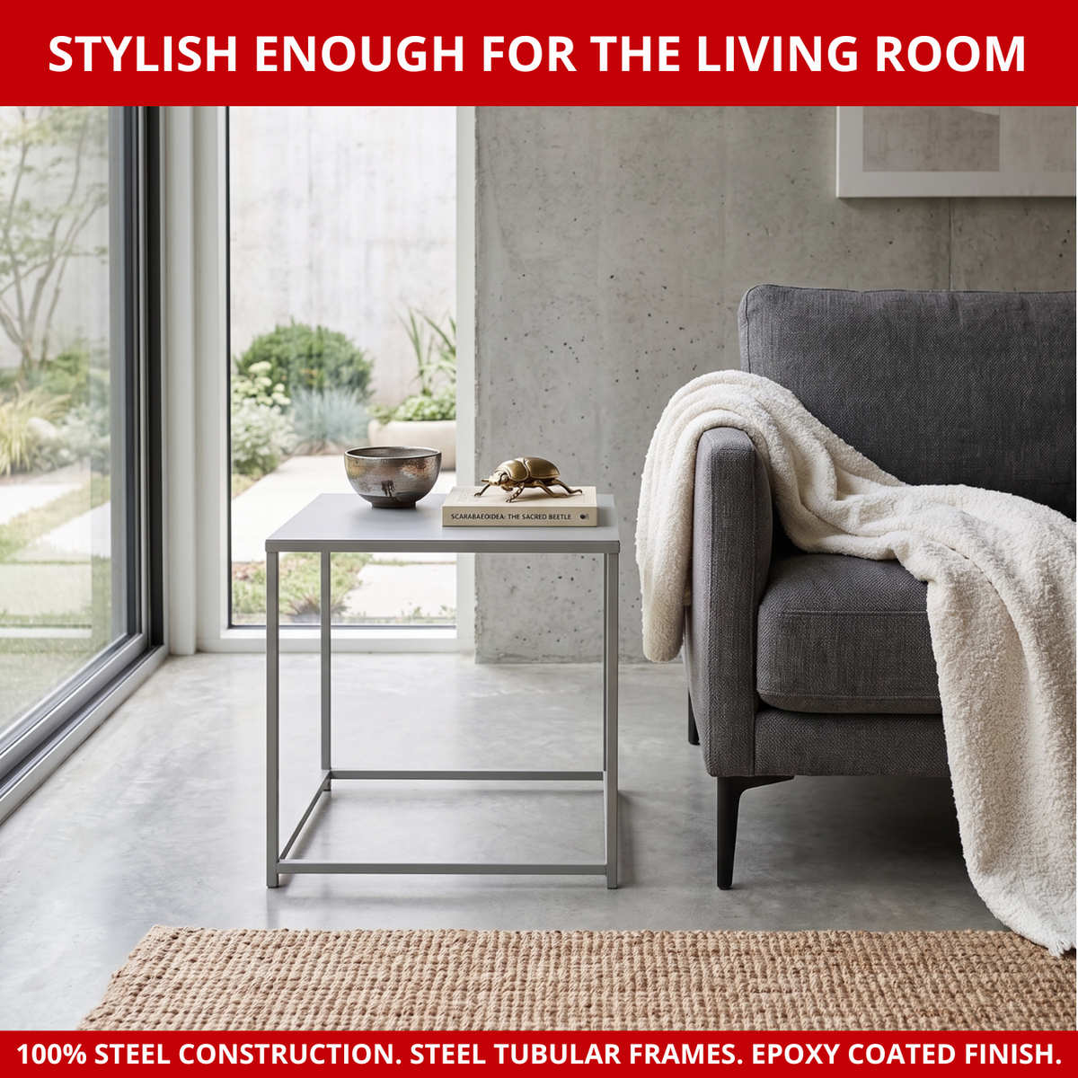 Scarab Emelyn Side Table, Fully Assembled Powder Coated Steel Minimalist Living Room & Bedroom Furniture