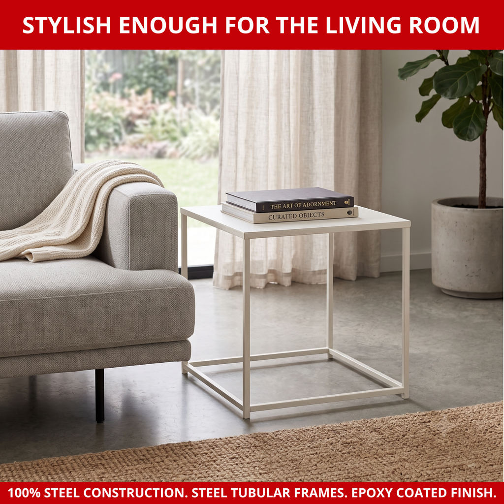Scarab Emelyn Side Table, Fully Assembled Powder Coated Steel Minimalist Living Room & Bedroom Furniture
